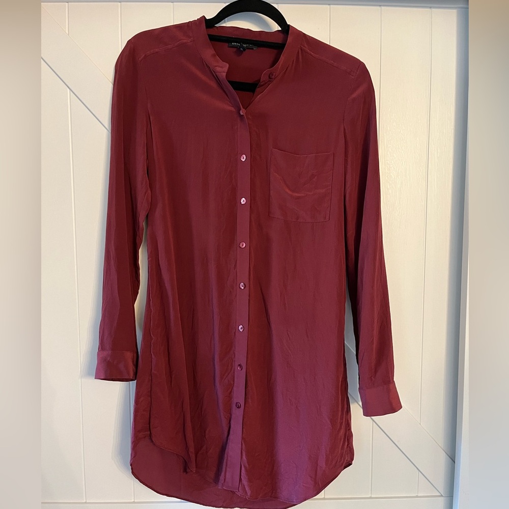 Eileen Fisher Silk Petite Maroon Burgundy Tunic